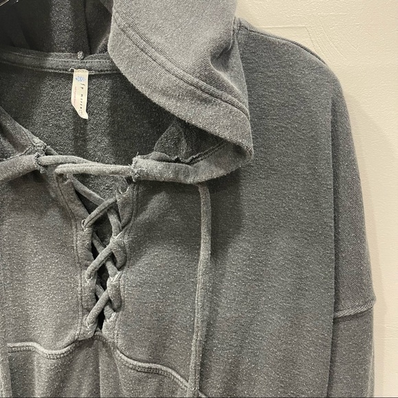 Free People Movement Gray Believer Sweat Hoodie Lace-Up Athleisure Small - Picture 6 of 15
